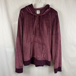 Victoria's Secret PINK Velour Hoodie Hooded Sweatshirt Zip Front Large L